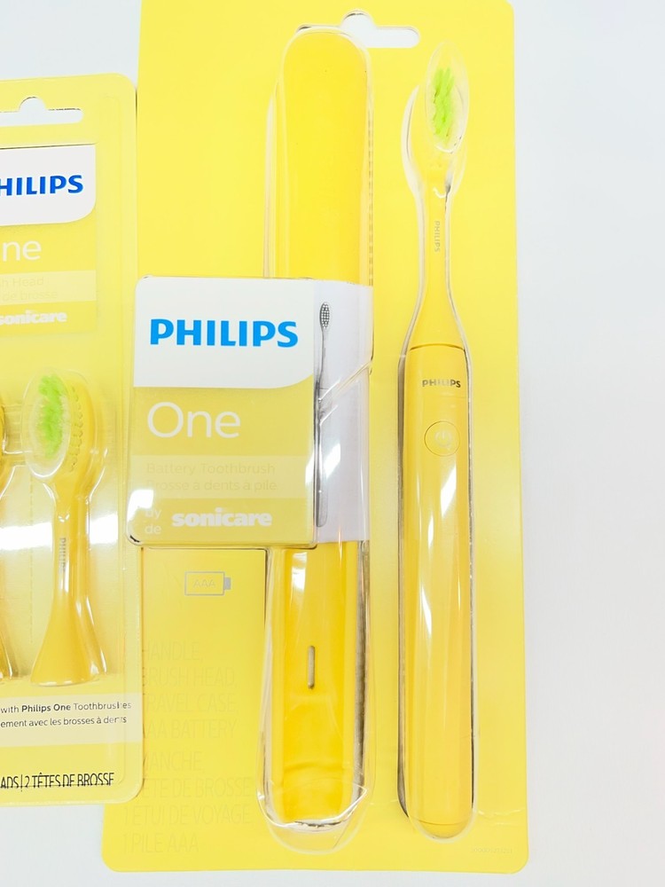 Philips One by Sonicare Battery Toothbrush, Yellow with Replacement Brush Open