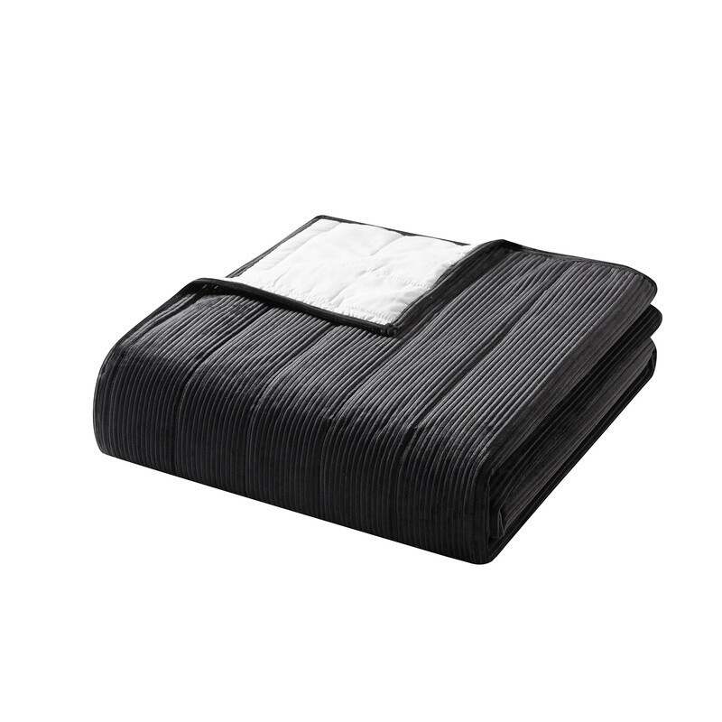 Solid Black Corduroy King Quilt Reversible Soft Microfiber Machine Washable New