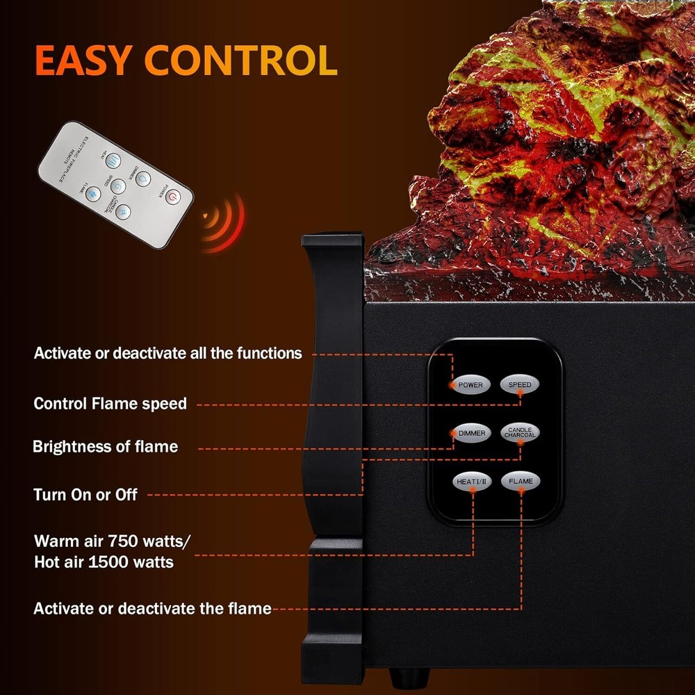 Electric Fireplace Log Set Heater , Remote,Overheating Protection,Dimmable