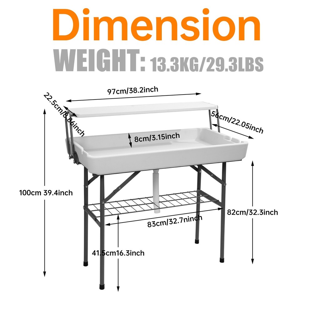 4 ft Folding Ice Cooler Table, Outdoor Party Table, Two-Tiered Camping Table