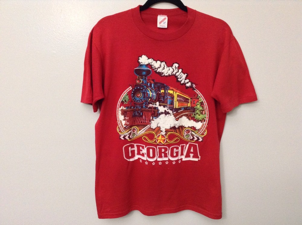 Vintage 1989 Georgia Train Red T Shirt Single Stitched Size L Jerzees Graphic