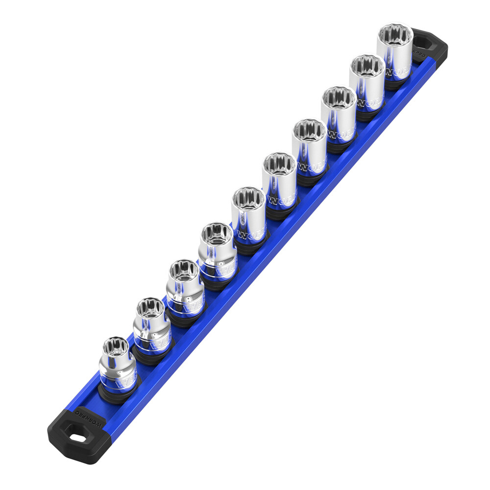 WORKPRO 1/2 Drive Magnetic Socket Organizer Heavy Duty Socket Rail Socket Holder