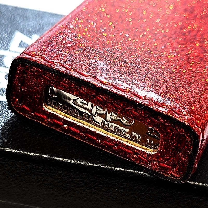Zippo Glitter Color Red 5 Sided Processing Lighter Regular Japan