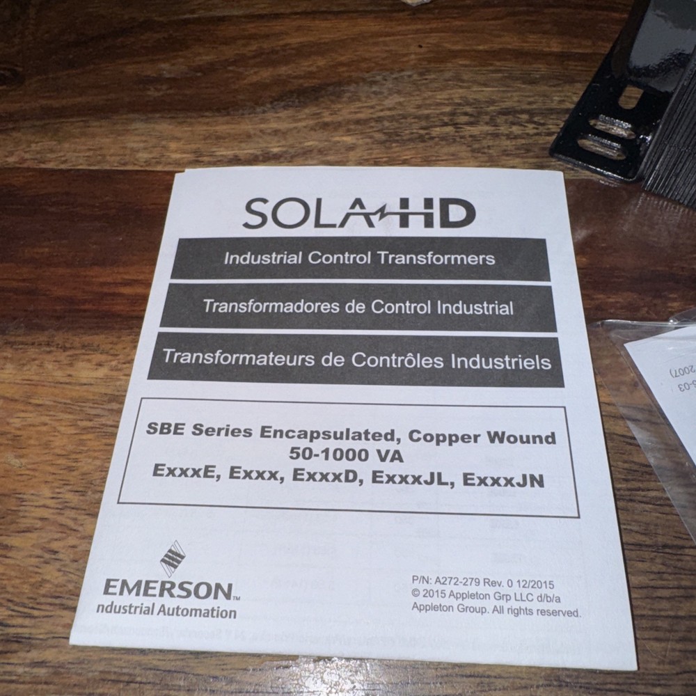 EMERSON Sola SolaHD E075 / E075E Control Transformer 0.075KVA, New, SA3