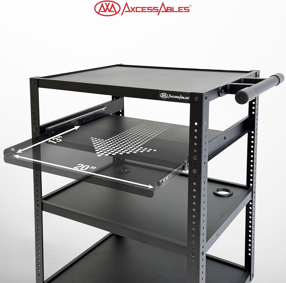 AxcessAbles Mobile AV Utility Cart with Locking Casters & Pullout Keyboard Tray