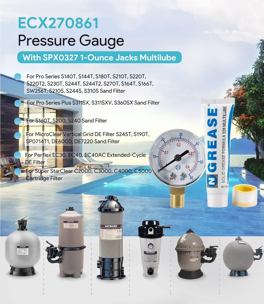 Pressure Gauge Replacement ECX270861 for Hayward Sand&D.E Pool Filter C2000-