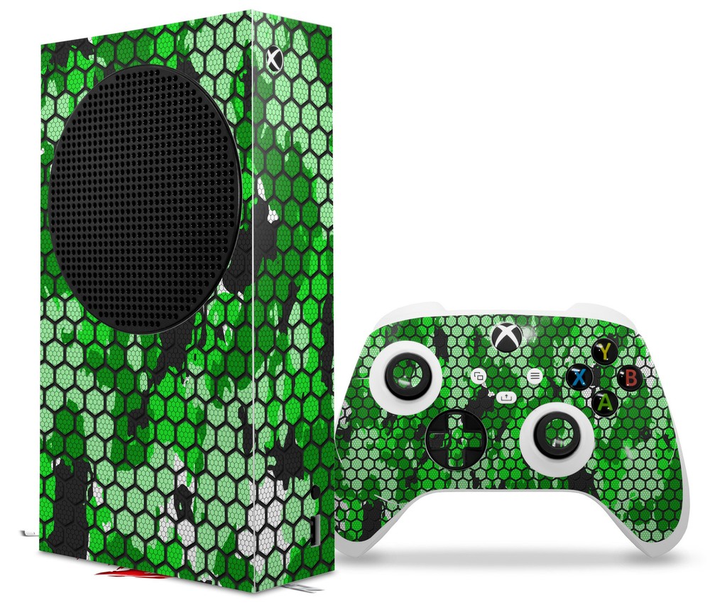 Skin Wrap for XBOX Series S Console Controller HEX Mesh Camo 01 Green Bright