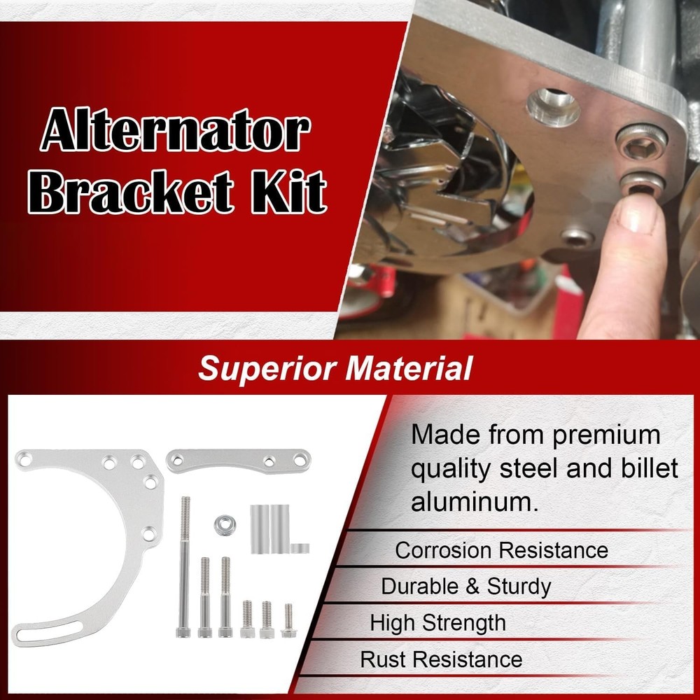 LWP Low Mount Alternator Bracket Double Hump Heads Adjustable Billet Kit for ...