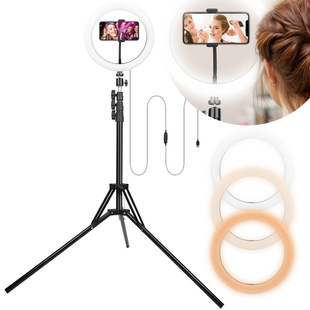 10in LED Selfie Ring Light 120-LEDs Dimmable Makeup Ring Lights & Tripod Stand