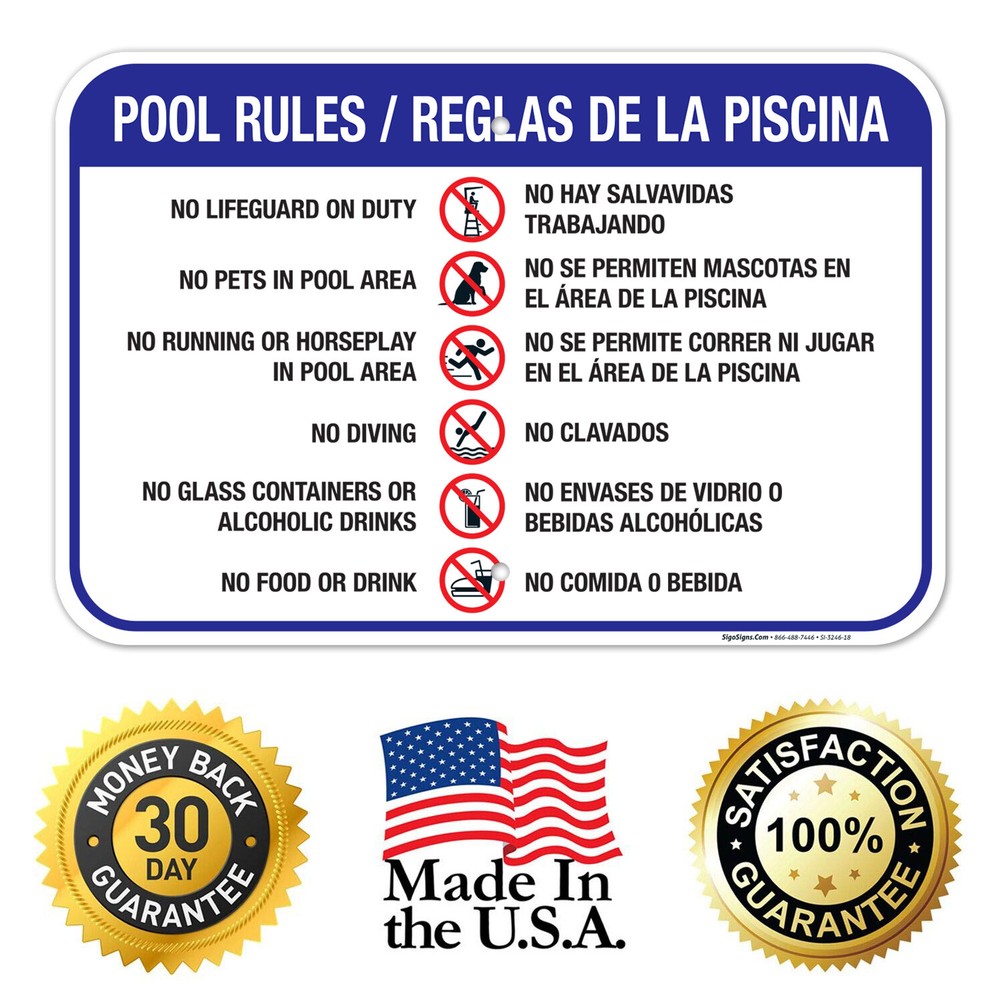 Pool Rules Sign Bilingual, Spanish English,