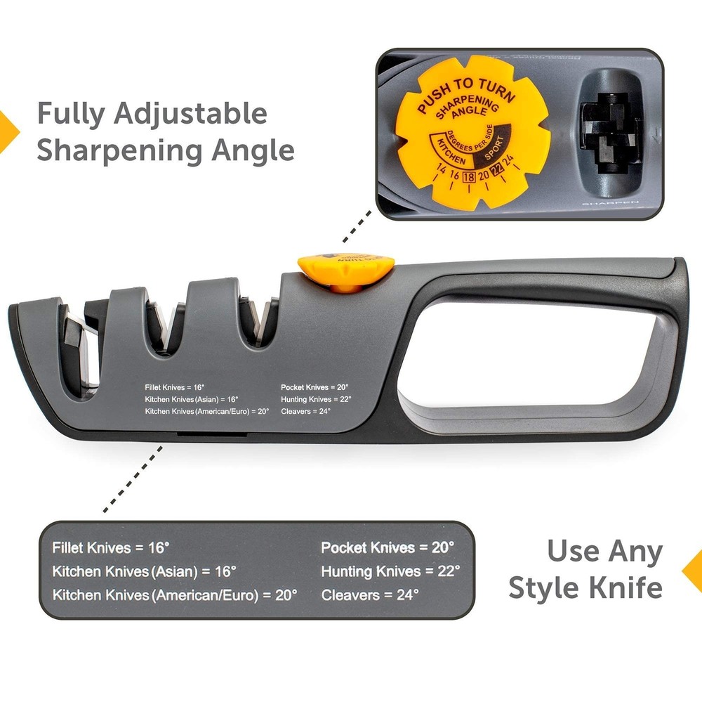 RAZORSHARP™ Knife Sharpener With Adjustable Angle Guide — Diamond-Coated Cera...