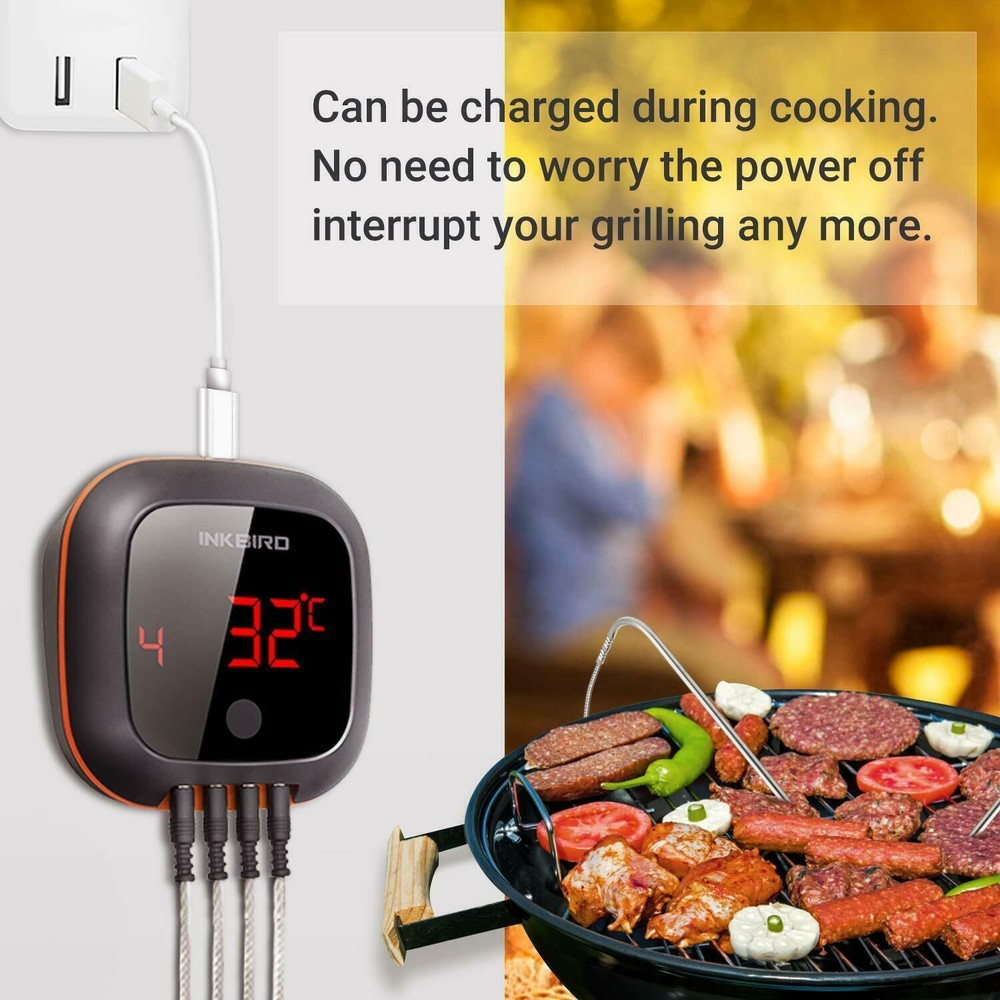 Rechargeable Bluetooth BBQ Thermometer Wireless Cooking Meat Sensor 2/4 Probe US