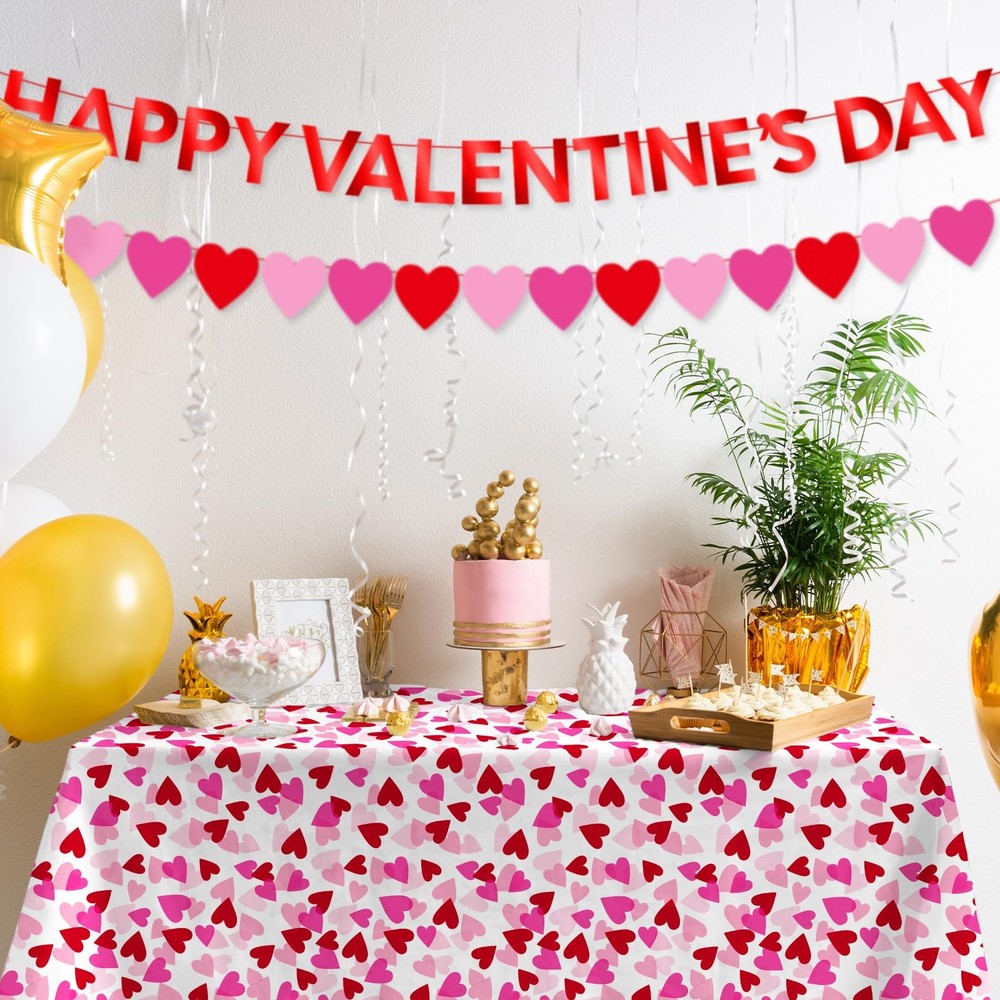 Valentine's Love 3-Pack Tablecloths: Waterproof & Disposable Plastic Covers, ...