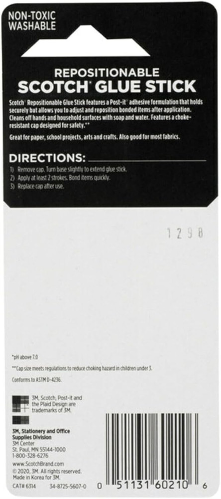 Removable Restickable Glue Stick, .49Oz, Repositionable Stick (3-Pack)