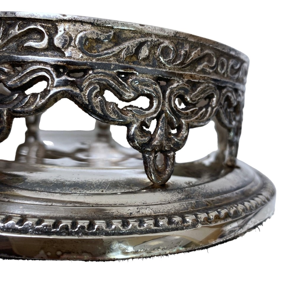 MARK ROBERTS Wine Coaster Ornate Bottle Holder Silver Plate