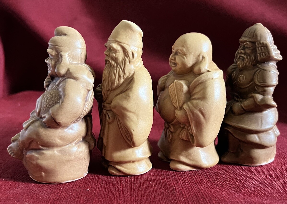 Vintage Japanese Porcelain Figurines Hotei, Ebisu, Samurai Warrior, Fukurokuju