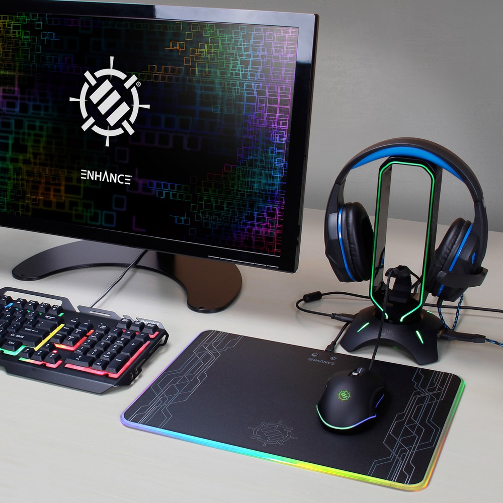 Gaming Headset Stand - LED Headphone Hanger with Mouse Bungee
