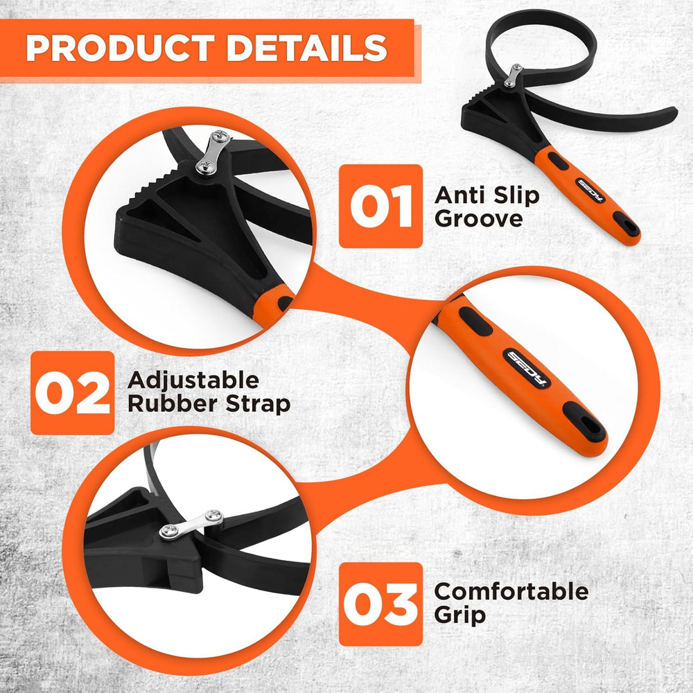 2-Piece Strap Set, Adjustable Rubber Oil Filter Max Diameter 4" A