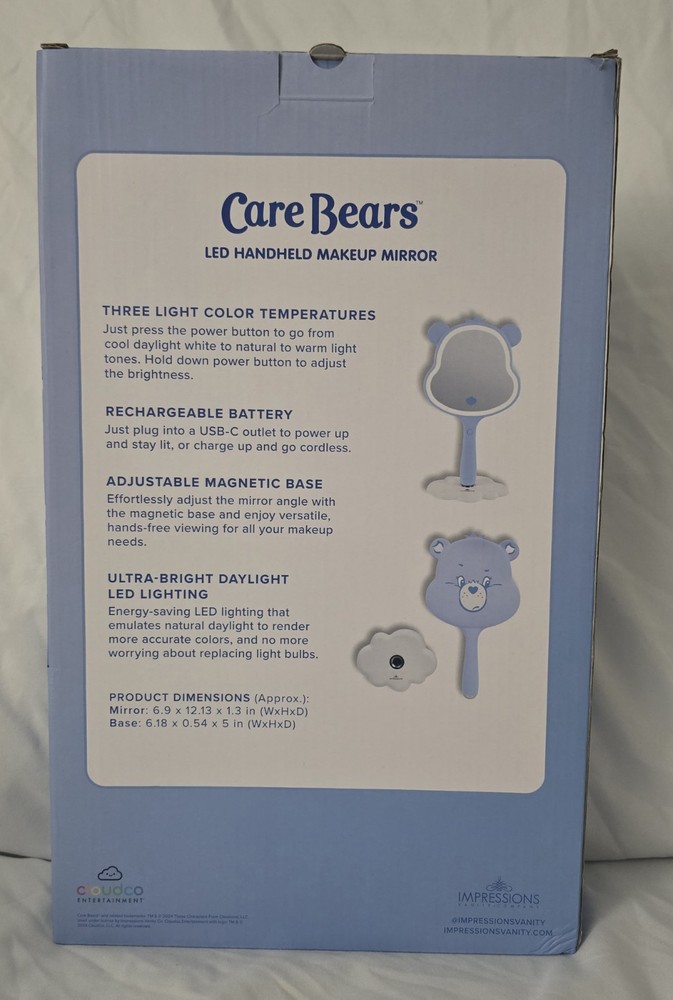 Care Bears LED Handheld Makeup Mirror With Grumpy Bear Prints, USB-C...