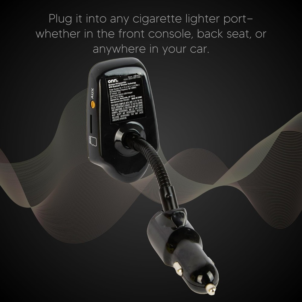 ONN Upgraded 2026 Bluetooth Car FM Transmitter, 1.44” LCD Display, Flexible G...