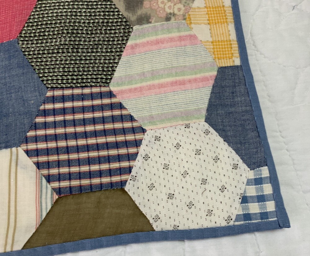Vintage Antique Patchwork Quilt Table Topper, Octagons, Early Calicos, Multi