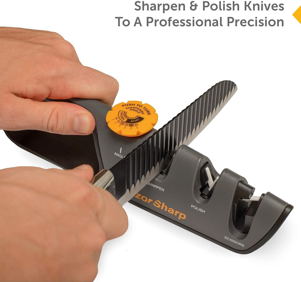 RazorSharp Knife Sharpener, Adjustable Angle, Diamond Ceramic, Non-Slip Grip