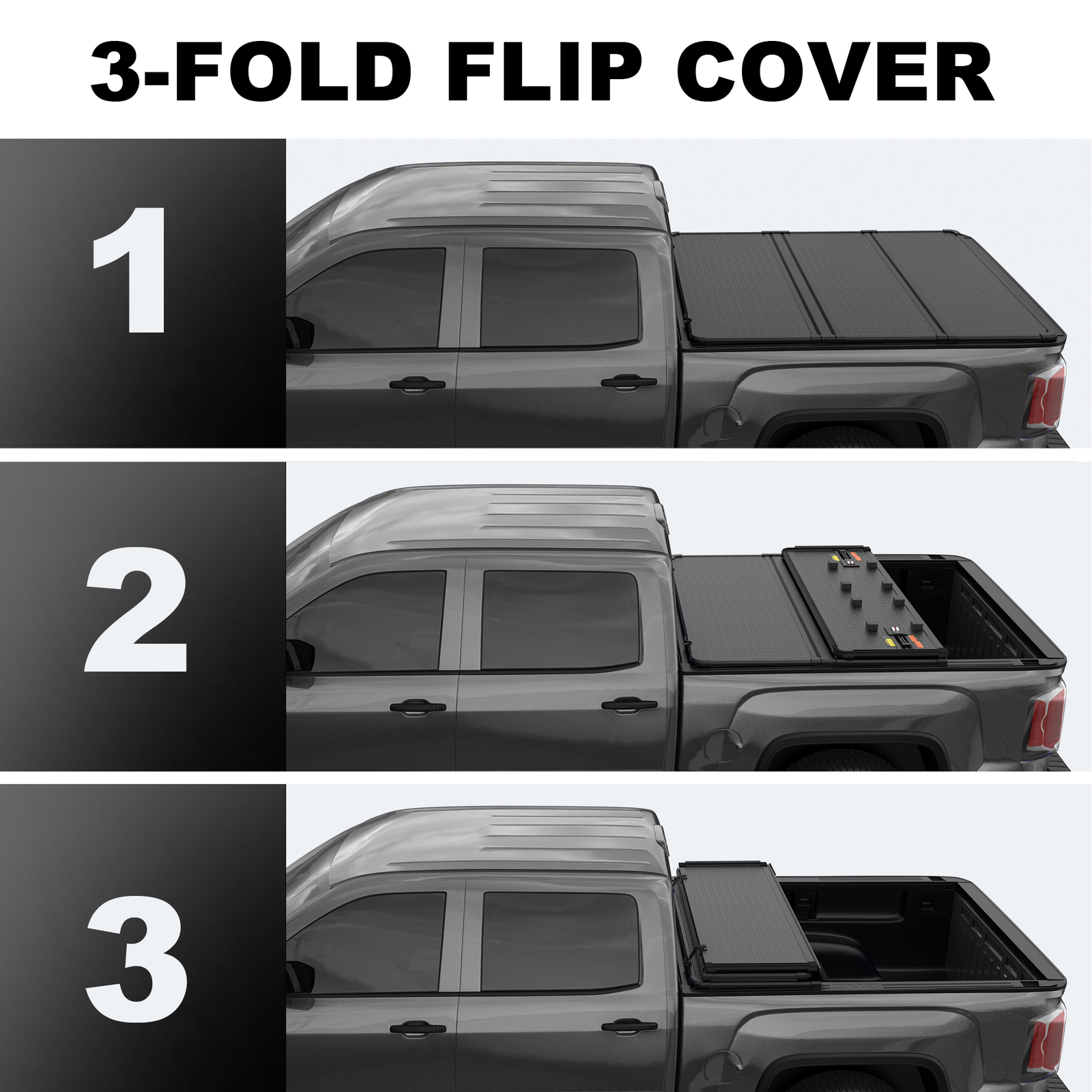 5FT 3-Fold Hard Truck Bed Tonneau Cover For 2020-2024 Jeep Gladiator Waterproof