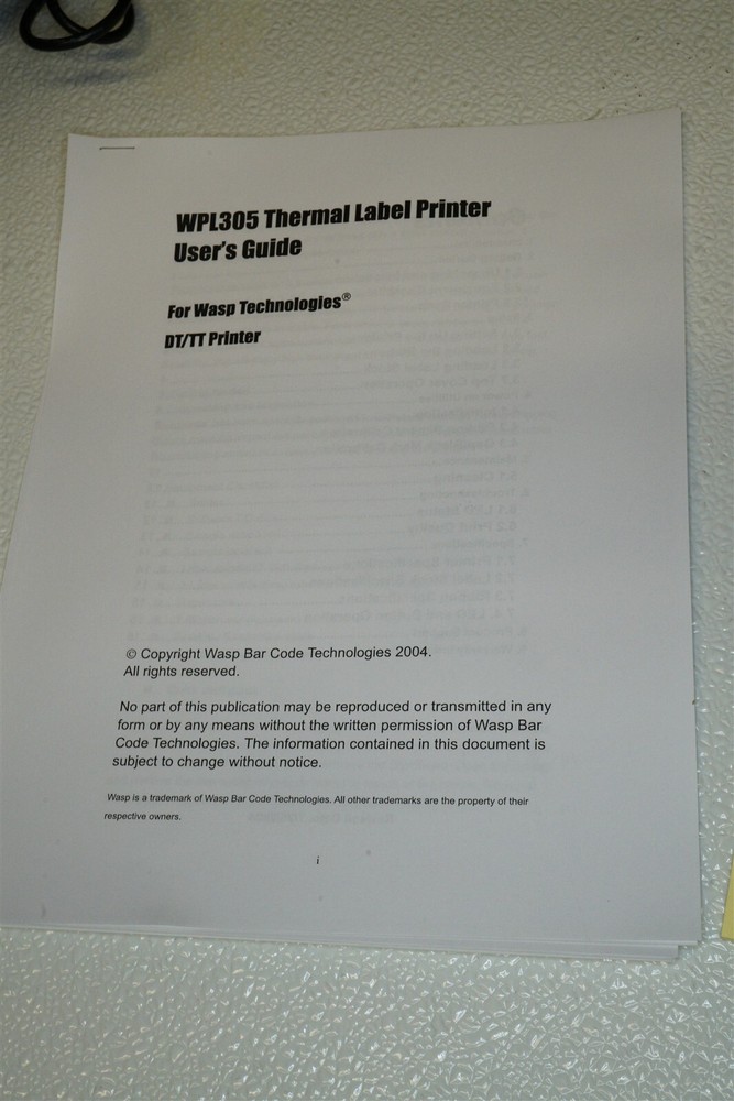 Wasp WPL305E Barcode Label Printer With Power Adapter