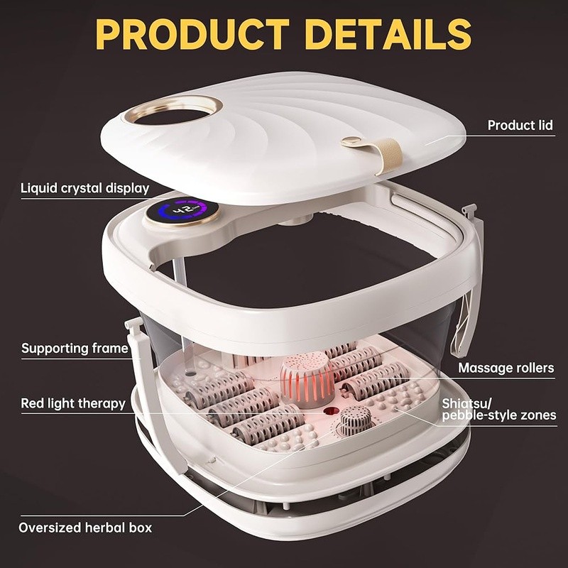Collapsible Foot Spa W/ Temperature Control Bubble Massage & Red Light Therapy