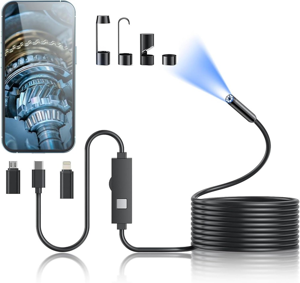 Endoscope Camera With Light 1920p Hd Borescope Tools With 8 Adjustable Led Light