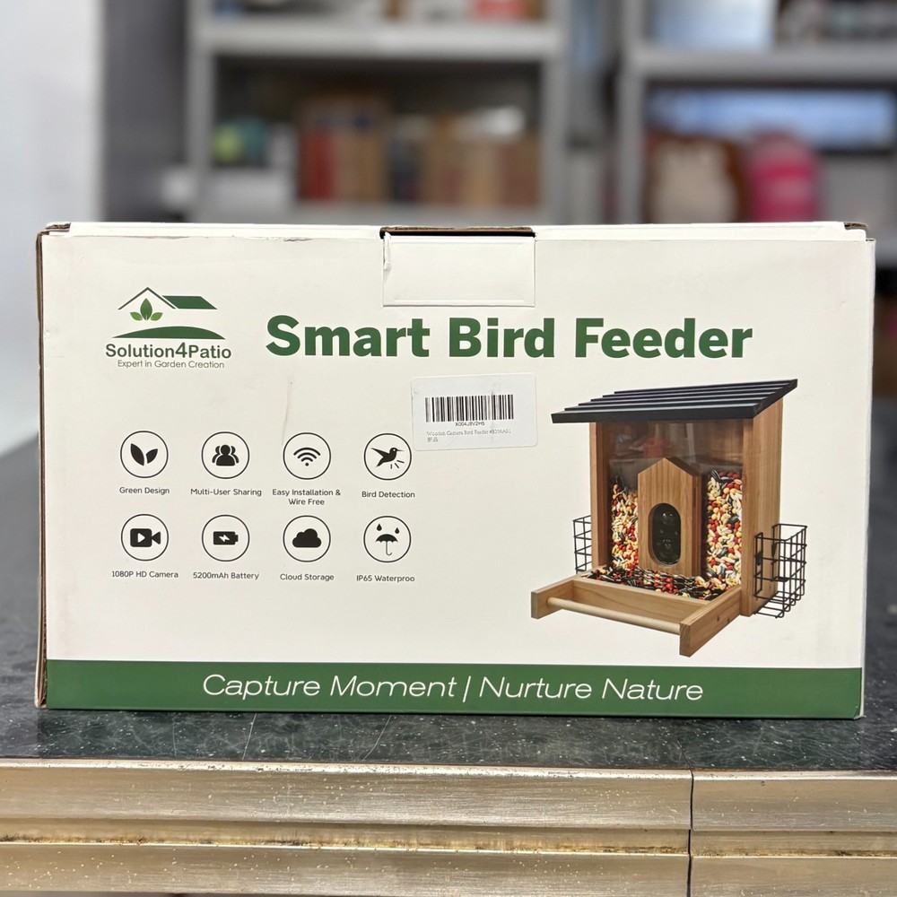 Solution4Patio Smart Bird Feeder with Camera Wood Solar Powered