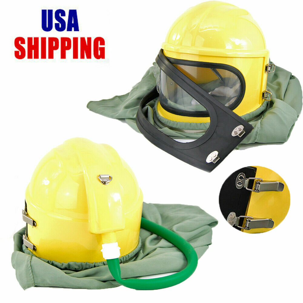 AIR FED Supplied Safety Sandblast Helmet Sand Blast Hood Protector +25pcs Lens