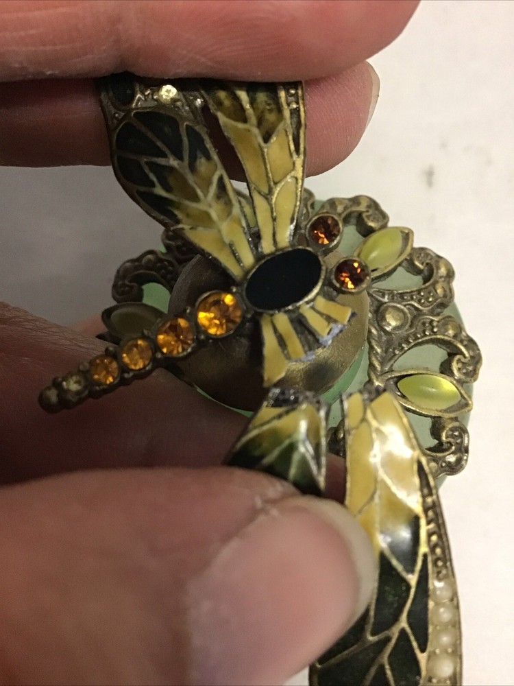 Dragonfly Empty Refillable Glass Perfume Bottle Green Beautiful 3” *READ*