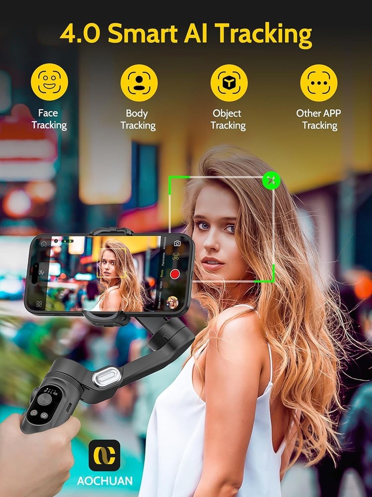 AOCHUAN 3-Axis Phone Gimbal Stabilizer iPhone Android Face Tracking