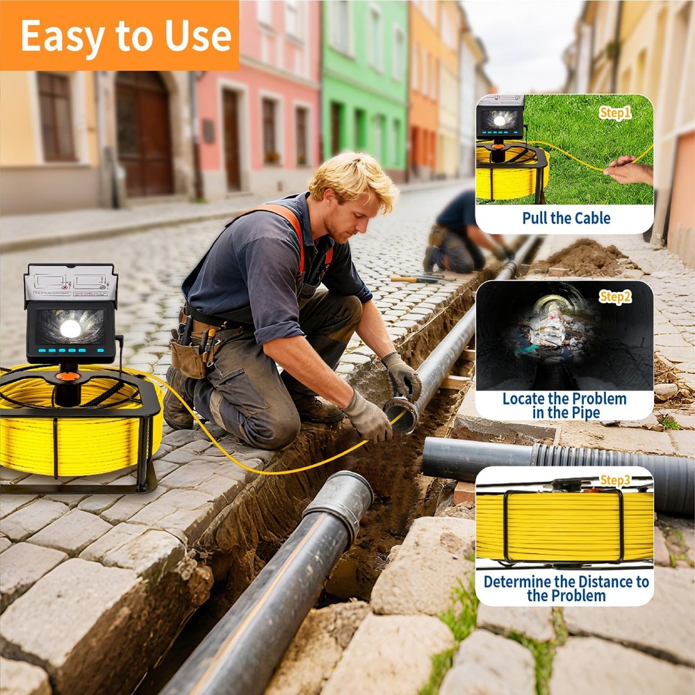 Drain Inspection Camera,4.3" Industrial Endoscope with DVR Function and LED L...