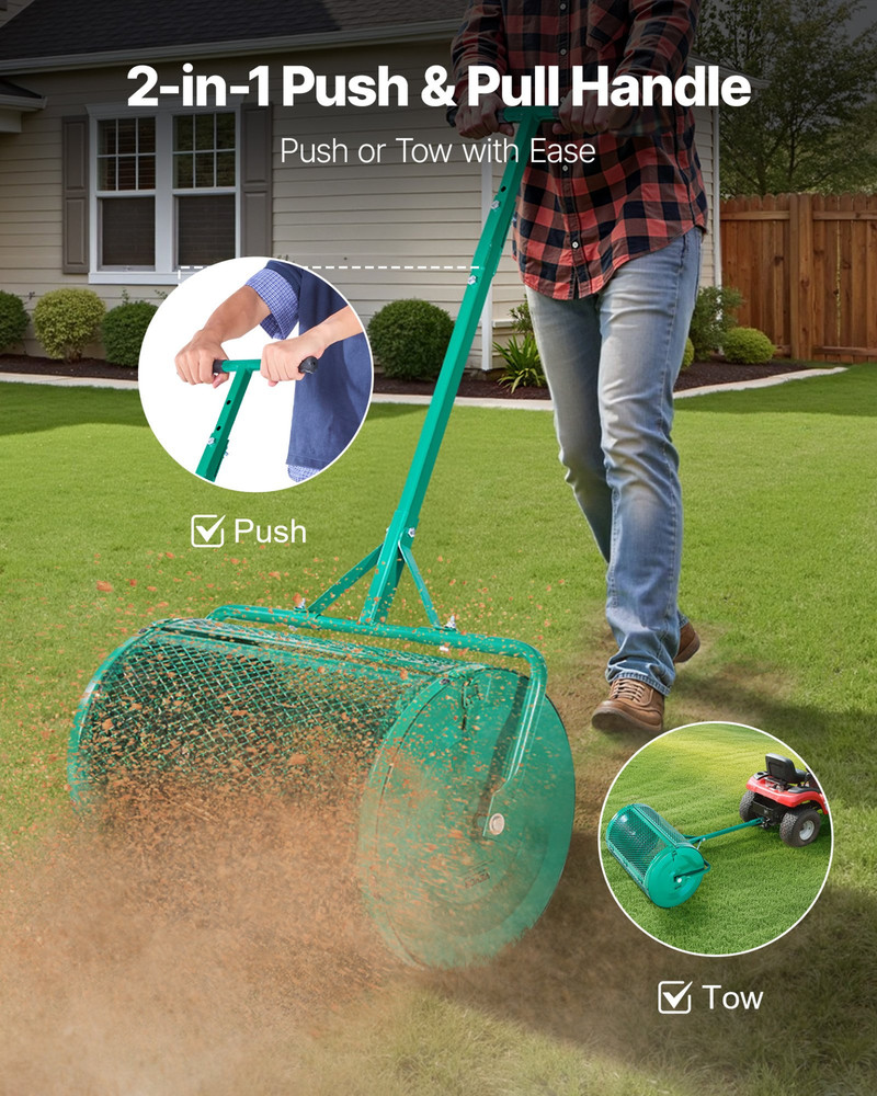 VEVOR 24" Compost Spreader, Peat Moss & Seed Roller, Push/Tow, Adjustable