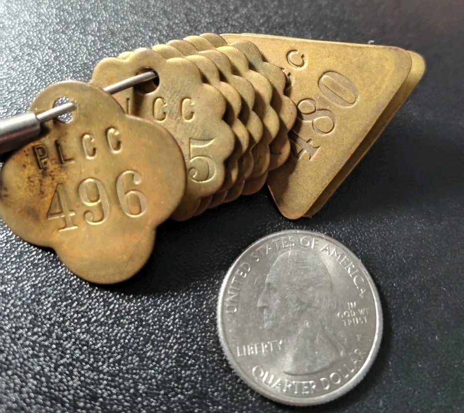 Vintage Miner Oil Check Tags Brass Lot Of 8 PLCC