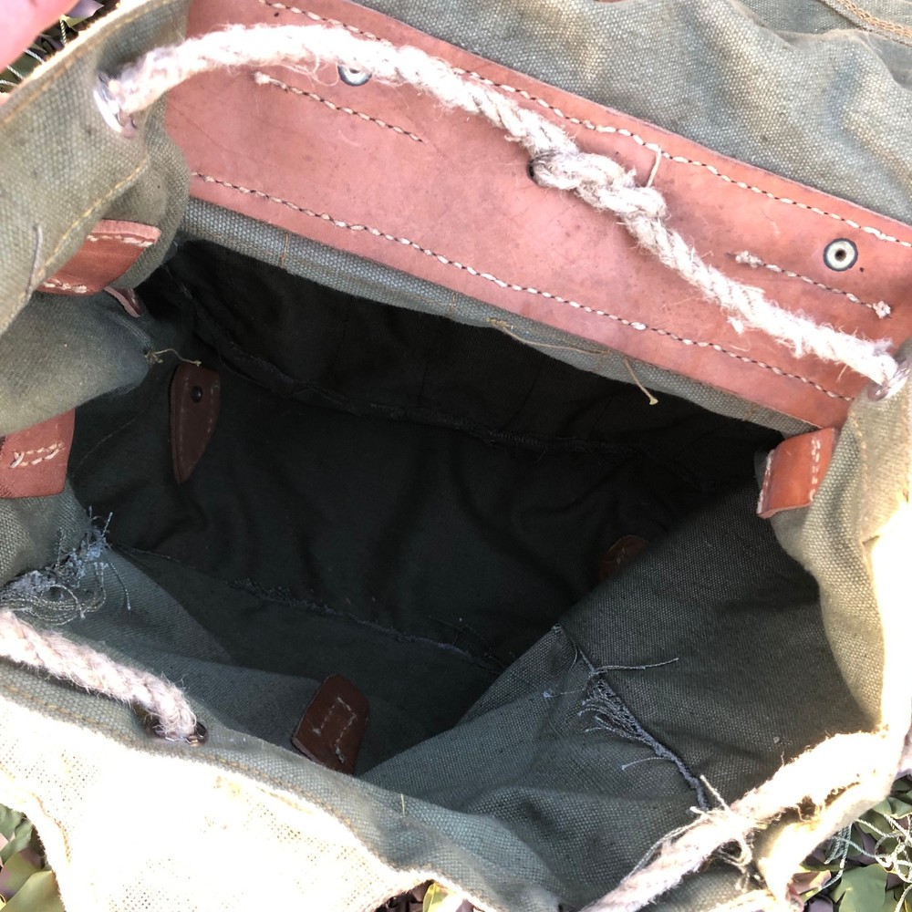 Romanian Army Olive Green Canvas and Leather Backpack
