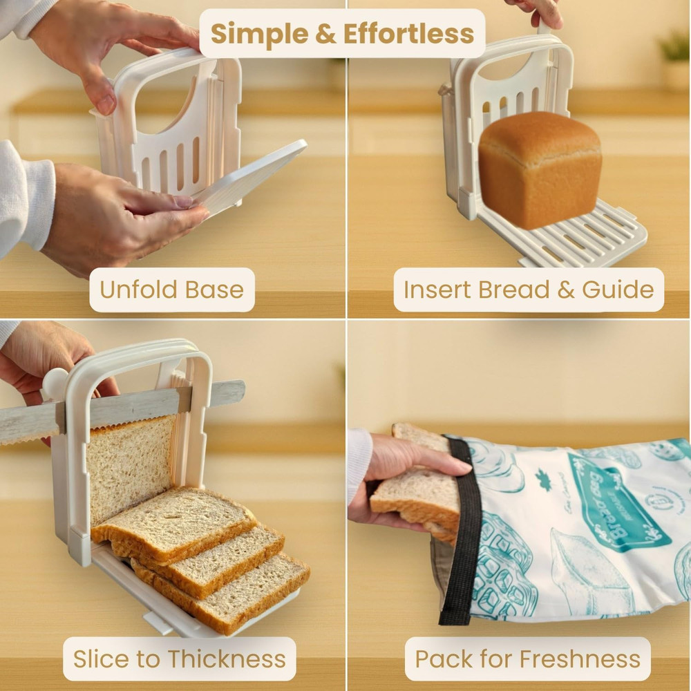 Bread Slicer Guide for Homemade Bread – Lightweight, Foldable, 4 Slice Thickness