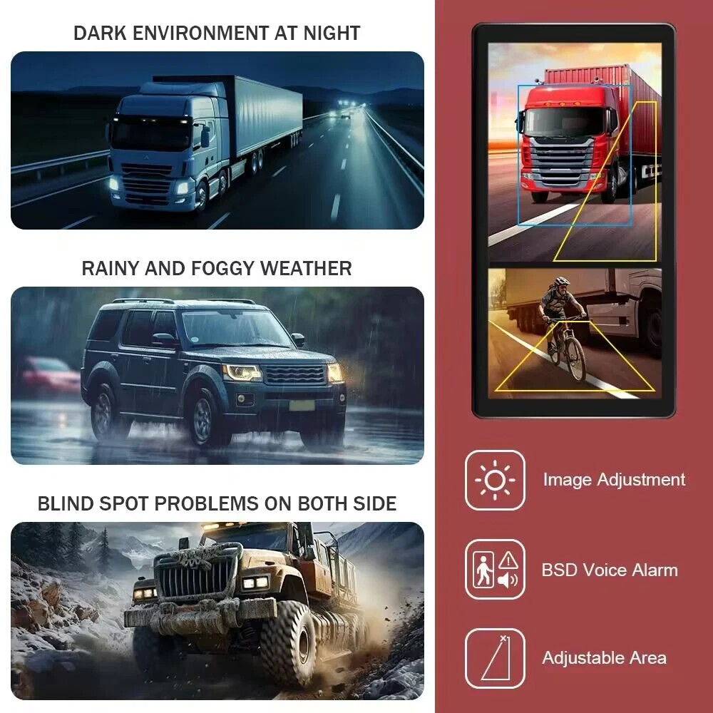 10.36" Truck Side View Camera System | 2CH Split Screen IR HD Night Vision DVR