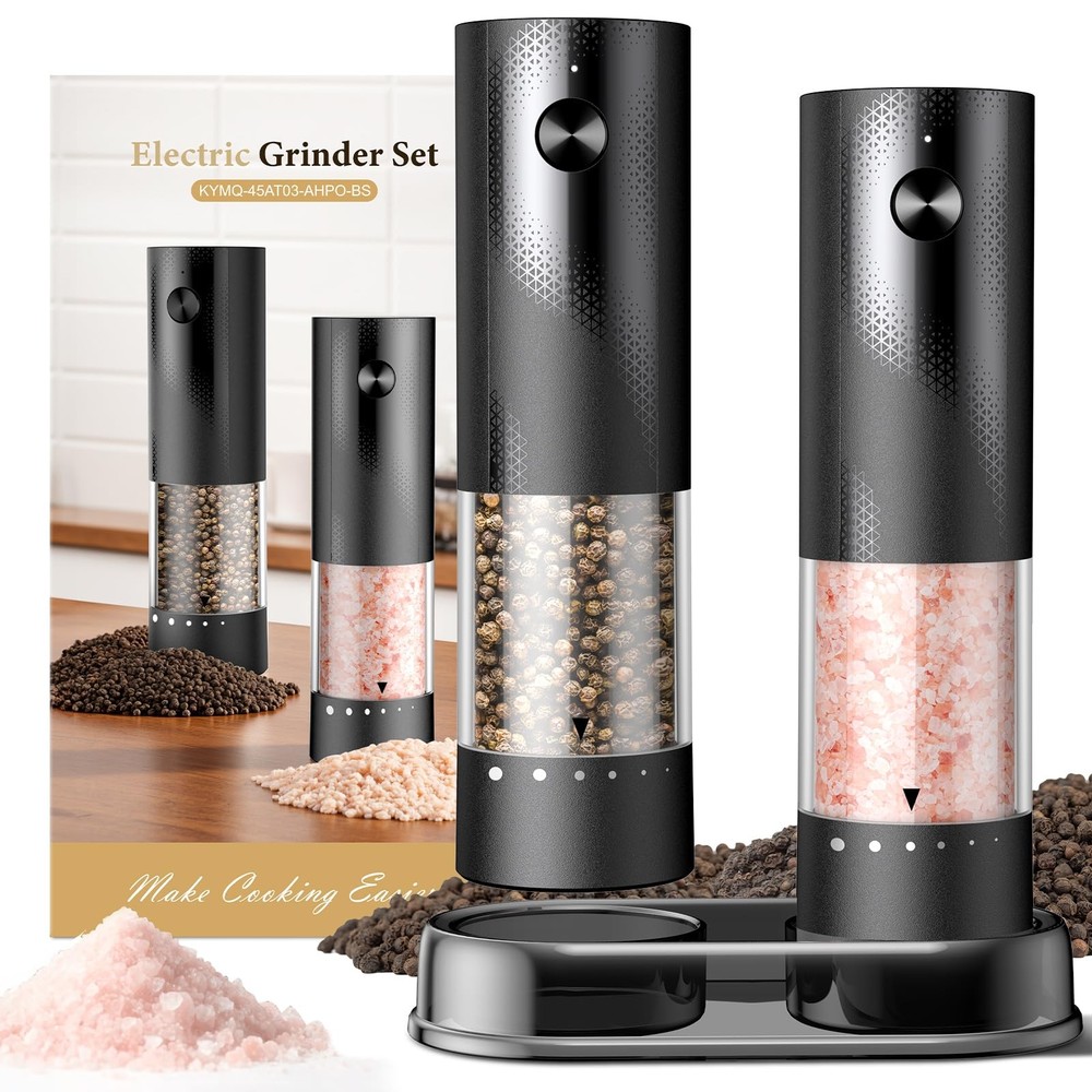 Electric Salt and Pepper Grinder Set - Rechargeable Automatic Black/Black