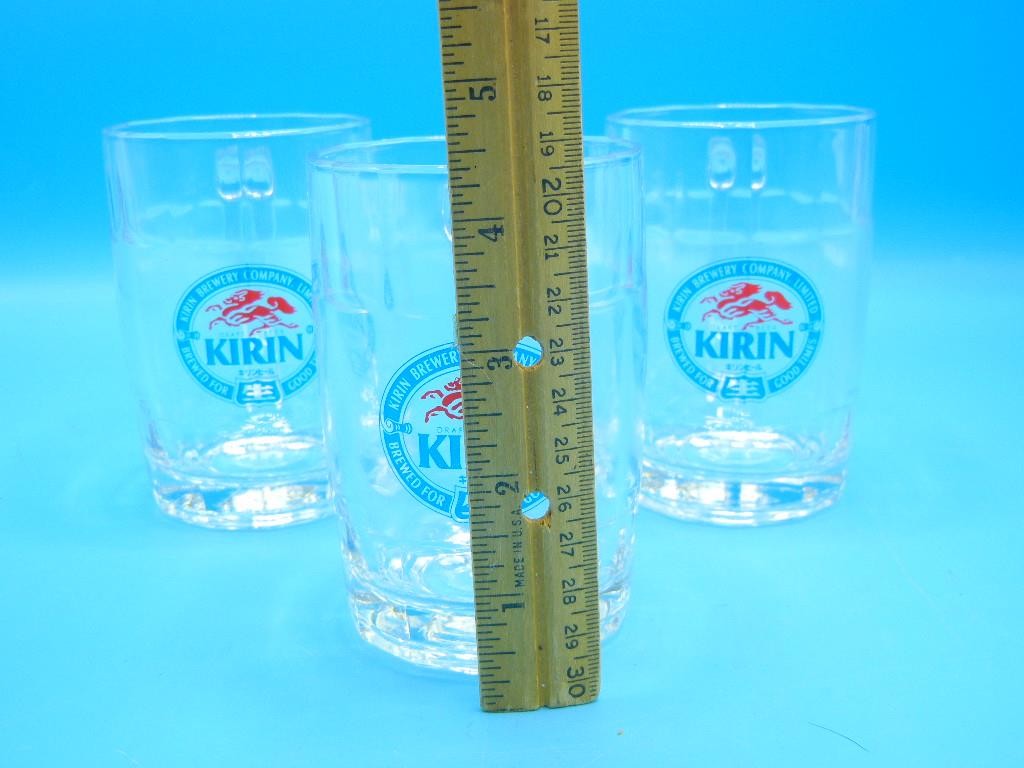 Vintage Japan KIRIN Beer Glass Mugs Lot of 3 Classic Logo 4-1/2" High