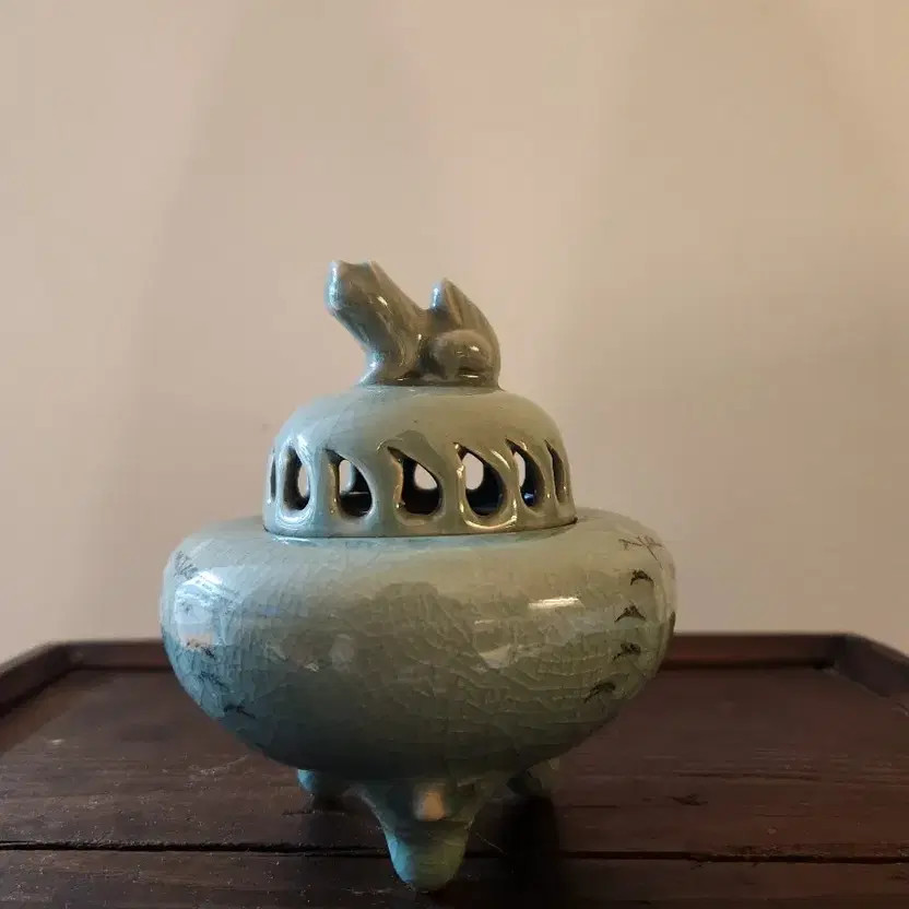 Artist Celadon Incense Burner Lotus Pattern, 11.2cm