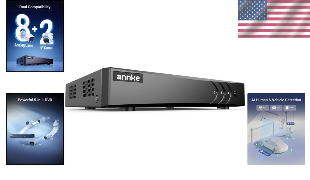 8CH Hybrid DVR Recorder with AI Detection, Remote Access