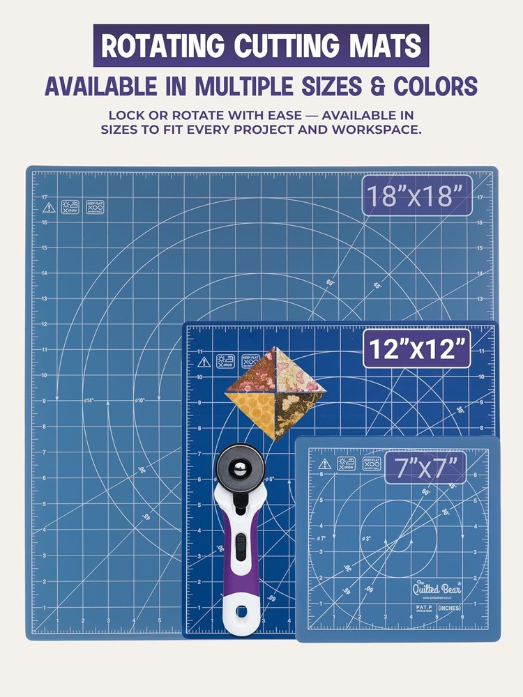 The Quilted Bear Rotating Cutting Mat 12" x 12" - Locking & Rotating Self Healin