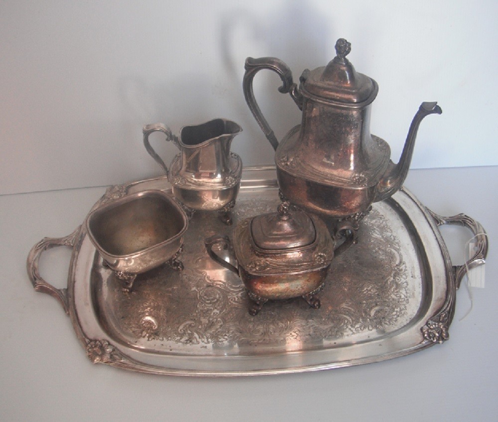 5pc Daffodil Pattern 1847 Rogers Bros Silver Plate Tea & Coffee Service Set