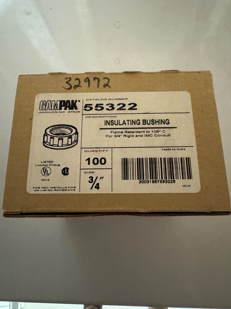 3/4” INSULATING BUSHING FLAME RETARDANT #55322 QUANTITY: 100