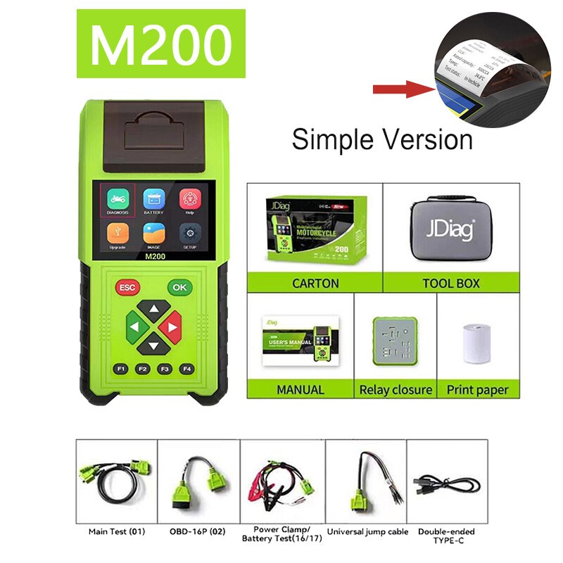 TopDiag M200 OBD Motorcycle Diagnostic Scanner Battery Tester Moto Code Reader