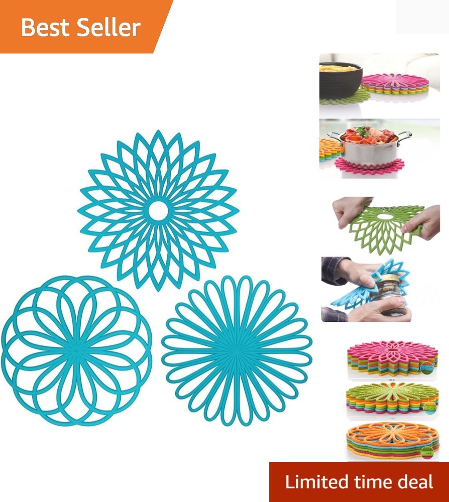 Versatile 3-Piece Silicone Trivet Set - Durable Flower Design for Kitchen Use