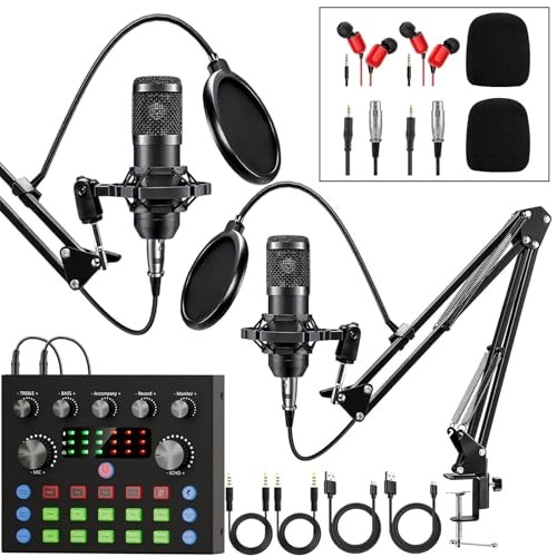 Podcast Equipment Bundle for 2, Audio Interface with Voice Changer Condenser